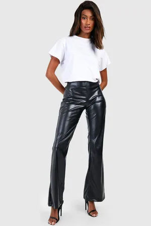Boohoo Womens High Waisted Matte Leather Look Flared Trouser - - 8