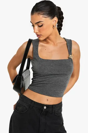 Boohoo Womens Marl Square Neck Trim Detail Top - - 12
