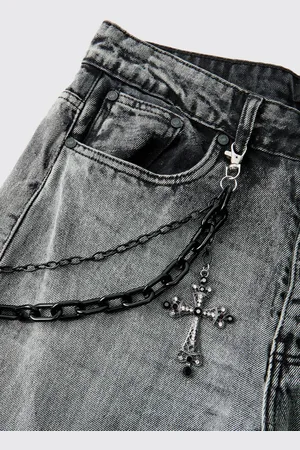 Boohoo Large Cross Jean Chain - - One Size