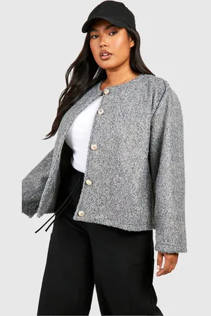 Boohoo Womens Plus Collarless Textured Jacket - - 18