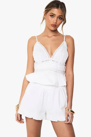 Boohoo Womens Lace Insert Frill Hem Flippy Short - - 16