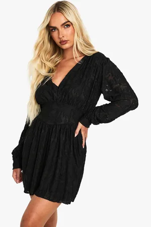 Boohoo Womens Burnout Floral Long Sleeve Skater Dress - - 14