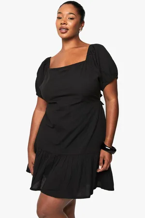 Boohoo Womens PLUS LINEN PUFF SLEEVE MINI SKATER DRESS - - 22