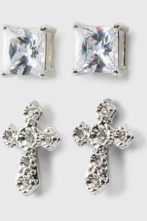 Boohoo Diamante Earring 2 Pack - - One Size