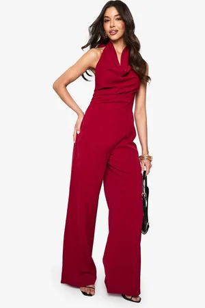 Boohoo Womens Satin Cowl Neck Jumpsuit - - 12