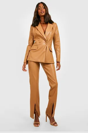 Boohoo Womens Leather Look Split Front Tailored Trousers - - 10