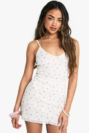 Boohoo Womens ditsy print rib high apex cami bodysuit - - 10