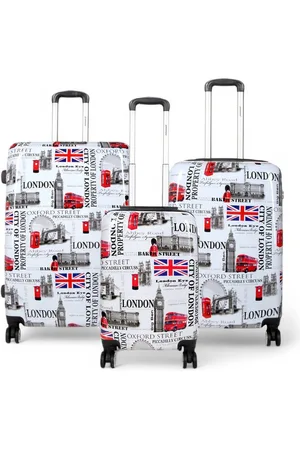 Infinity Expandable Hard Shell London Print 8 Wheels Travel Luggage Cabin Suitcase Set - - One Size