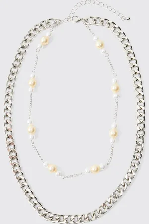 Boohoo Pearl Charm Chain Necklace - - One Size