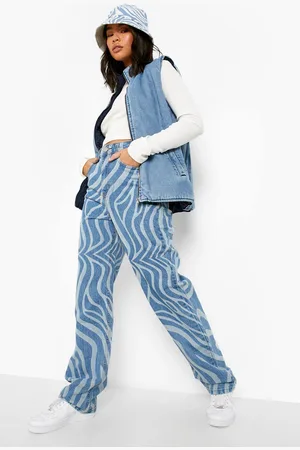 Boohoo Womens High Waist Swirl Denim Boyfriend Jeans - - 12