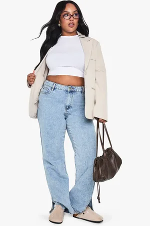 Boohoo Womens Plus Basics Split Hem Straight Leg Jeans - - 28/32L