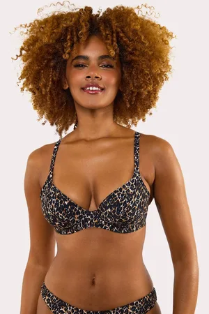 Wolf & Whistle Womens Juliet Leopard Print Mix & Match Fuller Bust Plunge Bikini Top - - 38E