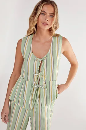 NASTY GAL Womens Cotton Gauze Stripe Tie Front Vest - - 10