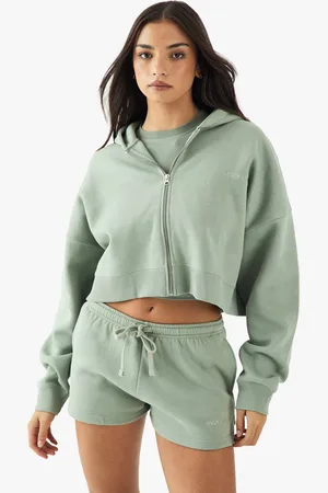 Boohoo Womens DSGN Studio Embroidered Zip Through Boxy Crop Hoodie - - XS