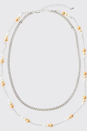 Boohoo Pearl & Beaded Chain Necklace - - One Size