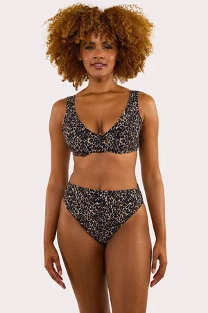 Wolf & Whistle Womens Juliet Leopard Print Mix & Match D+ Underwired Crop Bikini Top - - 36E