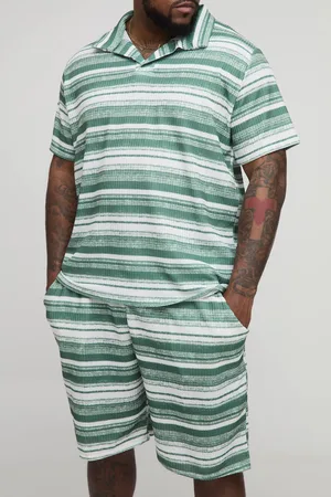 Boohoo Plus Slim Revere Abstract Textured Polo Short Set - - 4XL