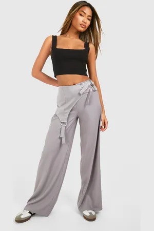 Boohoo Womens O Ring Waist Band Detail Satin Trouser - - 6