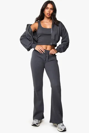 Boohoo Womens Shrunken Flared Jogger 3 Piece Tracksuit - - S