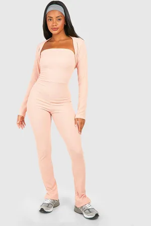 Boohoo Womens Ribbed Bandeau Split Hem Jumpsuit & Cropped Bolero - - 10