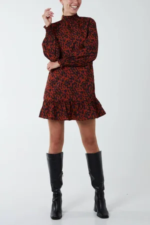 Blue Vanilla Womens Abstract Print High Neck Mini Smock Dress - - 12