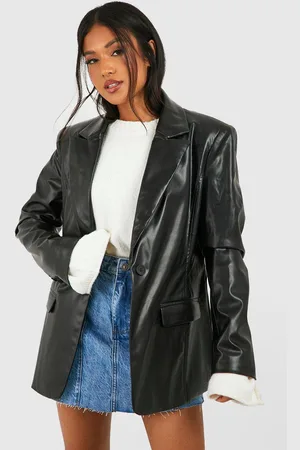Boohoo Womens Petite Tailored Faux Leather Blazer - - 10
