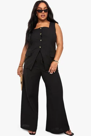 Boohoo Womens Plus Linen Look Square Neck Waistcoat And Tailored Wide Leg Trouser Co-Ord - - 26