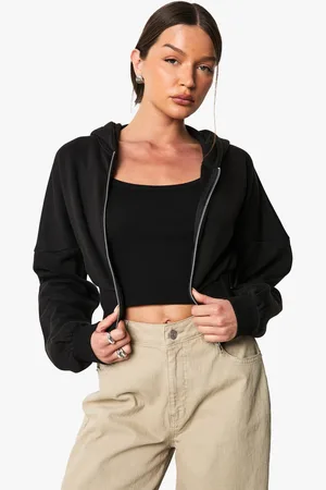 Boohoo Womens Corset Balloon Sleeve Cropped Hoodie - - XL