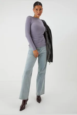 MissPap Womens Modal Slash Neck Ruched Top - - 12