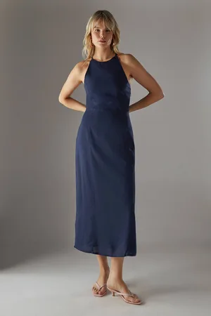 warehouse Womens Premium Linen Blend Racer Tie Back Midi Dress - - 10