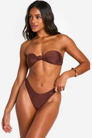 Boohoo Womens Knotted Bandeau Bikini Top & High Leg Bikini Bottoms Set - - 12