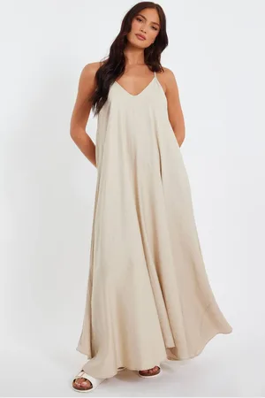 Quiz Womens Stone Linen Diamante Maxi Dress - - M/L