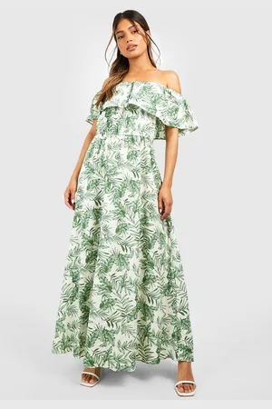 Boohoo Womens Bardot Palm Print Maxi Dress - - 8