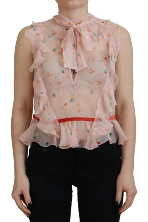 Dsquared2 Preloved Floral Print Silk Blouse Sleeveless Ruffled Top Women - - 38