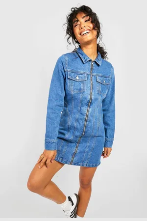 Boohoo Womens Zip Through Western Denim Shirt Dress - - 6