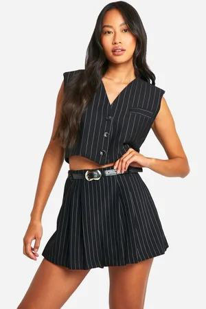 Boohoo Womens Woven Pinstripe Super Crop Waistcoat - - L