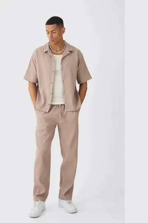 Boohoo Oversized Short Sleeve Pleated Shirt & Straight Trouser - - L