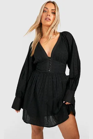 Boohoo Womens Plus Button Front Broderie Skater Dress - - 24