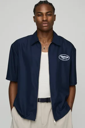 Boohoo Oversized Zip Through Soft Twill Homme Graphic Shirt - - S
