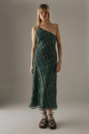 warehouse Womens Metallic Chiffon One Shoulder Bias Midi Dress - - 16