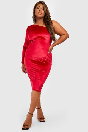 Boohoo Womens Plus Velvet Asymmetric Midi Dress - - 22