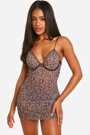 Boohoo Womens Leopard Mesh Underwire Babydoll - - XL