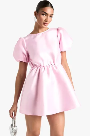 Boohoo Womens Taffeta Puff Sleeve Tie Back Skater Dress - - 14