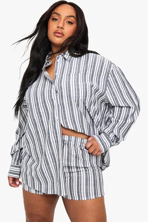 Boohoo Womens Plus Stripe Long Sleeve Shirt And Shorts Co Ord - - 20