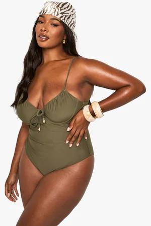 Boohoo Womens Plus Shell Trim Ruched Cup Underwire Swimsuit - - 26