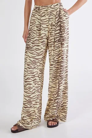 NASTY GAL Womens Zebra Print Linen Tailored Trousers - - 16
