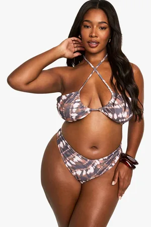 Boohoo Womens Plus Tie Dye Bandeau Tie Front Bikini Top - - 20
