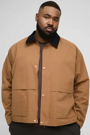Boohoo Plus Boxy Cord Collar Worker Jacket In Tan - - XXL