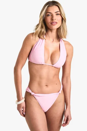 Boohoo Womens Knot Detail Triangle Bikini Top & High Leg Bikini Bottoms Set - - 16