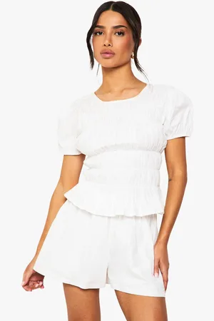 Boohoo Womens Petite Shirred Poplin T-shirt And Short Co ord - - 14